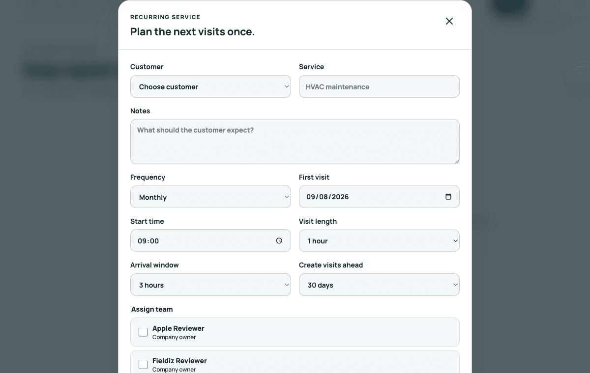 Recurring service plan in Fieldiz